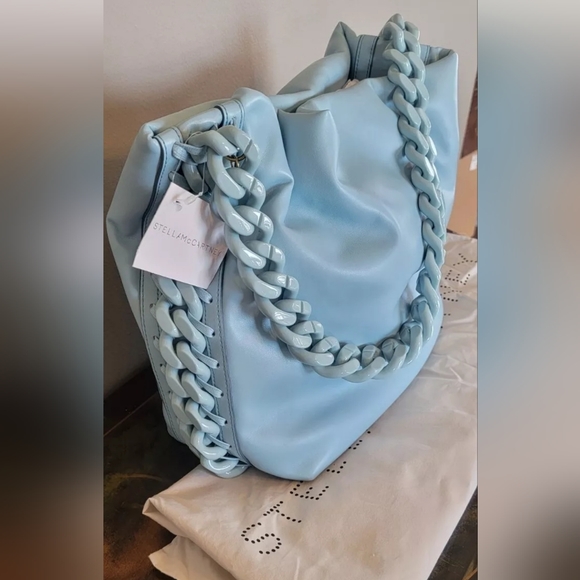 $2150 NWT STELLA MCCARTNEY BABY BLUE PUFFY FAUX LEATHER CHAIN TOTE SHOULDER BAG - Picture 8 of 8
